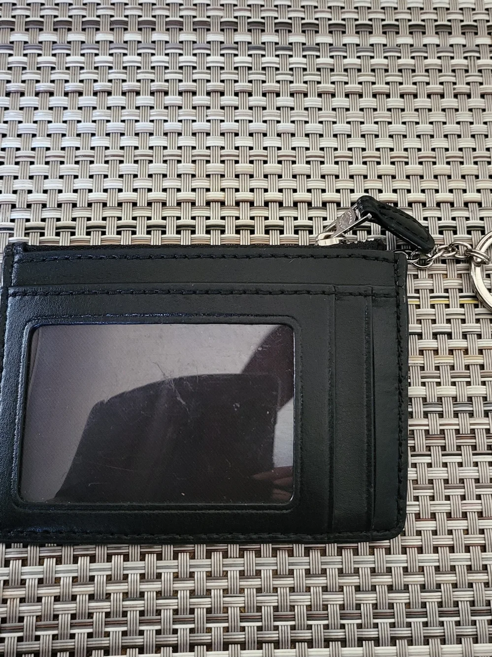 COACH Black Signature Zip Card Case Keyring